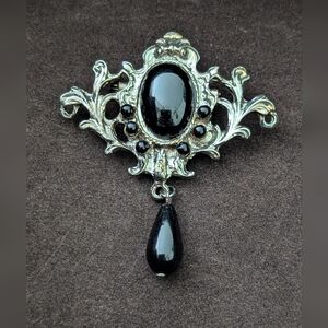 Vintage Style Black and Silver Brooch